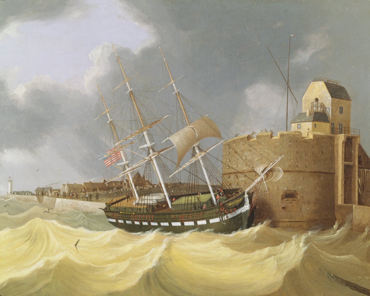 千钧一发（勒阿弗尔港的维多利亚女王号轮船）1843 年（布面油画） 作者 亨利·斯玛特