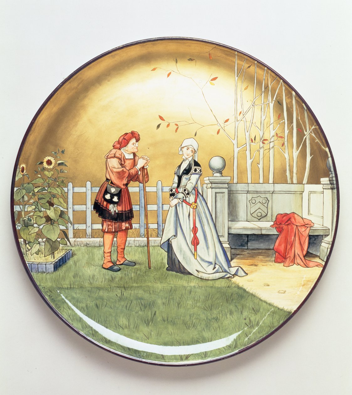 人类的第六个时代，莎士比亚的七个时代的插图，Mintons Art Pottery Studio的充电器板，1873年（陶瓷） 作者 亨利·史黛西·马克斯