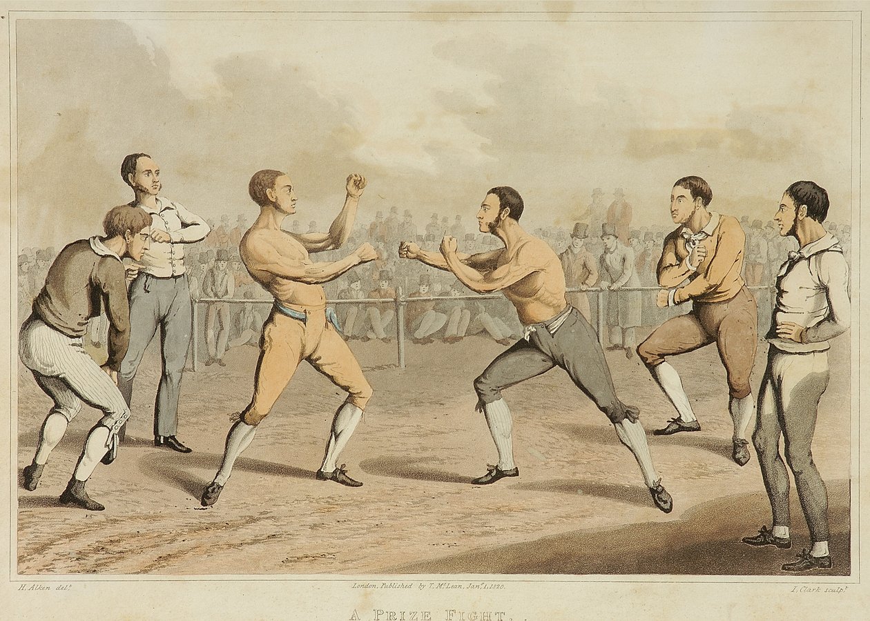 A Prize Fight，由J. Clark雕刻，1820年出版（水印）。 作者 亨利·托马斯（之后）阿尔肯