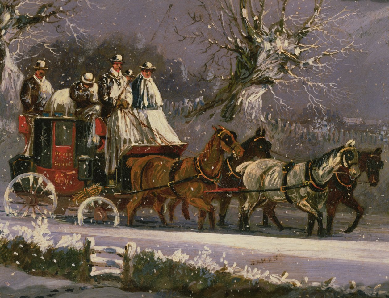 伦敦到多佛教练在雪地里 作者 亨利·托马斯·阿尔肯