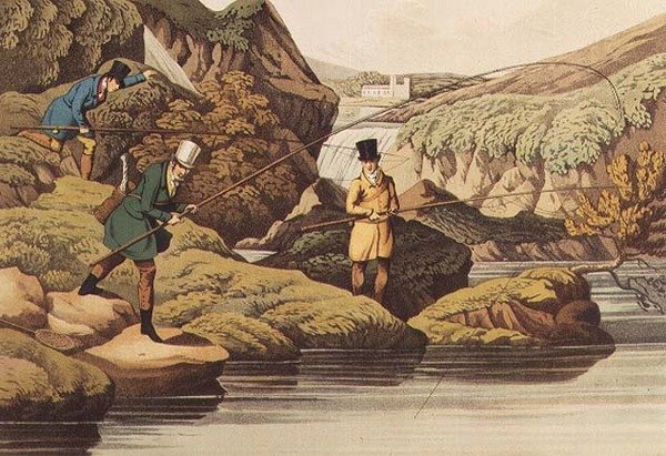 三文鱼钓鱼，由I. CLark，酒吧调整。作者：Thomas McLean，1820年（aquatint） 作者 亨利·托马斯·阿尔肯