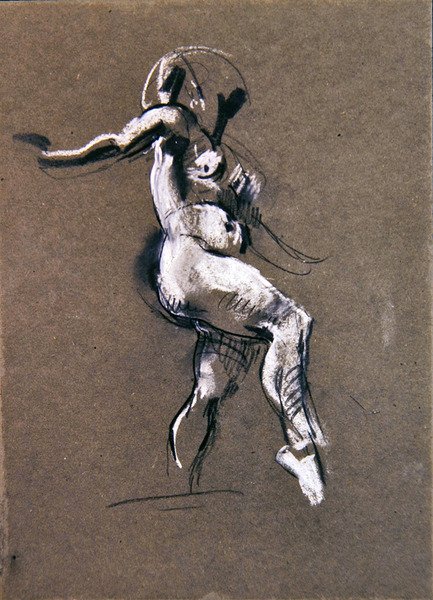 女性裸体站立，约1900年（纸上粉笔画）（367144的背面）。 作者 亨利·唐克斯