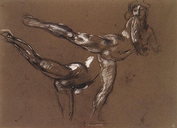 两幅女性裸体研究（纸上粉笔画） 作者 亨利·唐克斯
