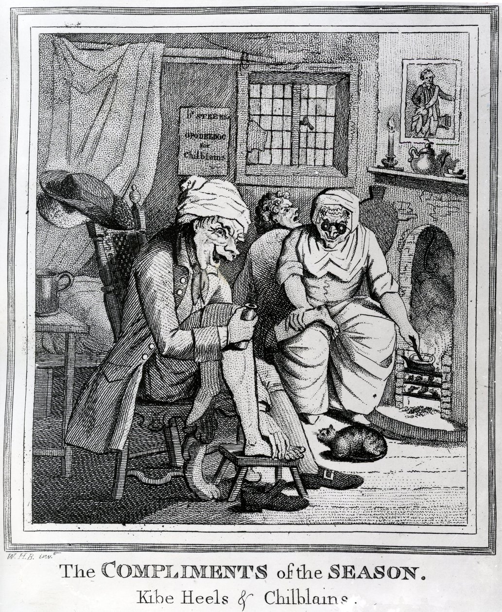 季节的赞美，Kibe Heels和Chillblains，1785年 作者 亨利·威廉·本伯里