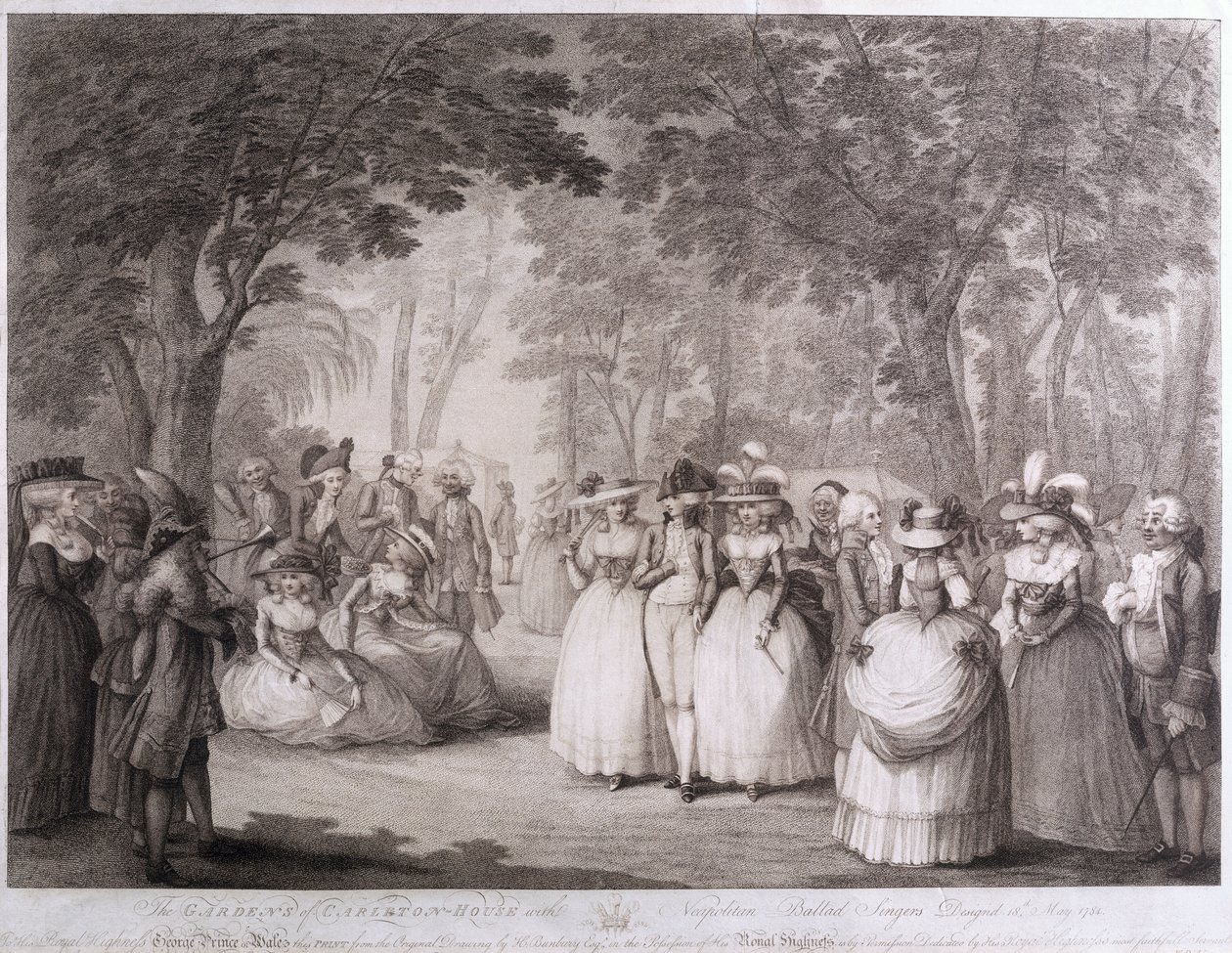 卡尔顿之家花园与那不勒斯歌谣歌手，由William Dickinson（1746-1823）雕刻，1784年 作者 亨利·威廉·本伯里