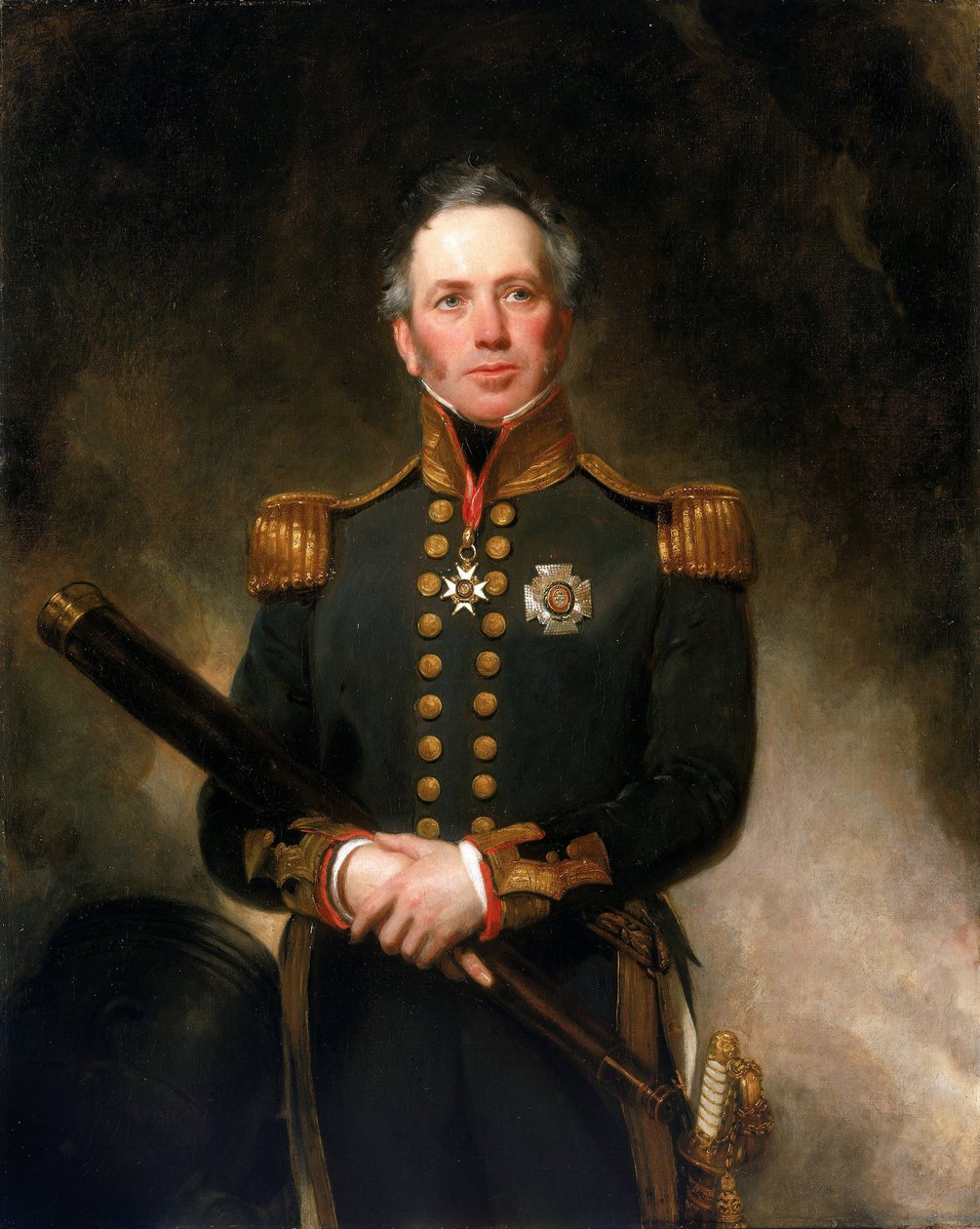 海军少将爱德华-布雷斯爵士（约 1769-1843 年）的肖像，他在法国（1792-1802 年）和拿破仑（1803-1815 年）革命战争期间，在英国海军地中海前线表现出色。 作者 亨利·威廉·皮克斯吉尔