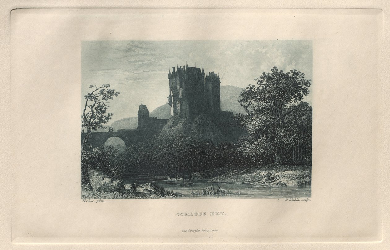 风景如画，浪漫的莱茵兰：Schloss Elz，1928年。 作者 亨利·温克尔斯