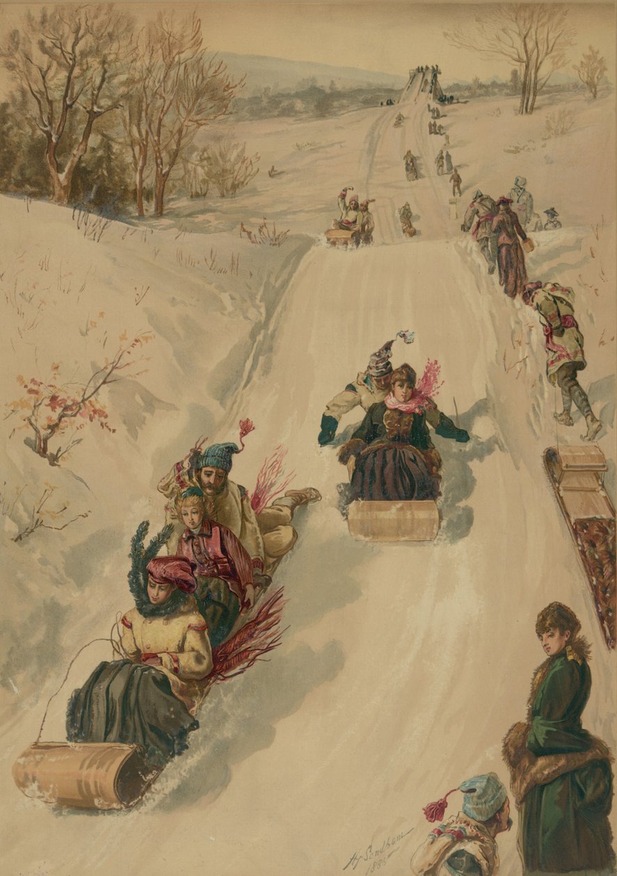 Tobogganing，作者：L. Prang and Co.，1886（aquatint） 作者 桑德姆之后的亨利
