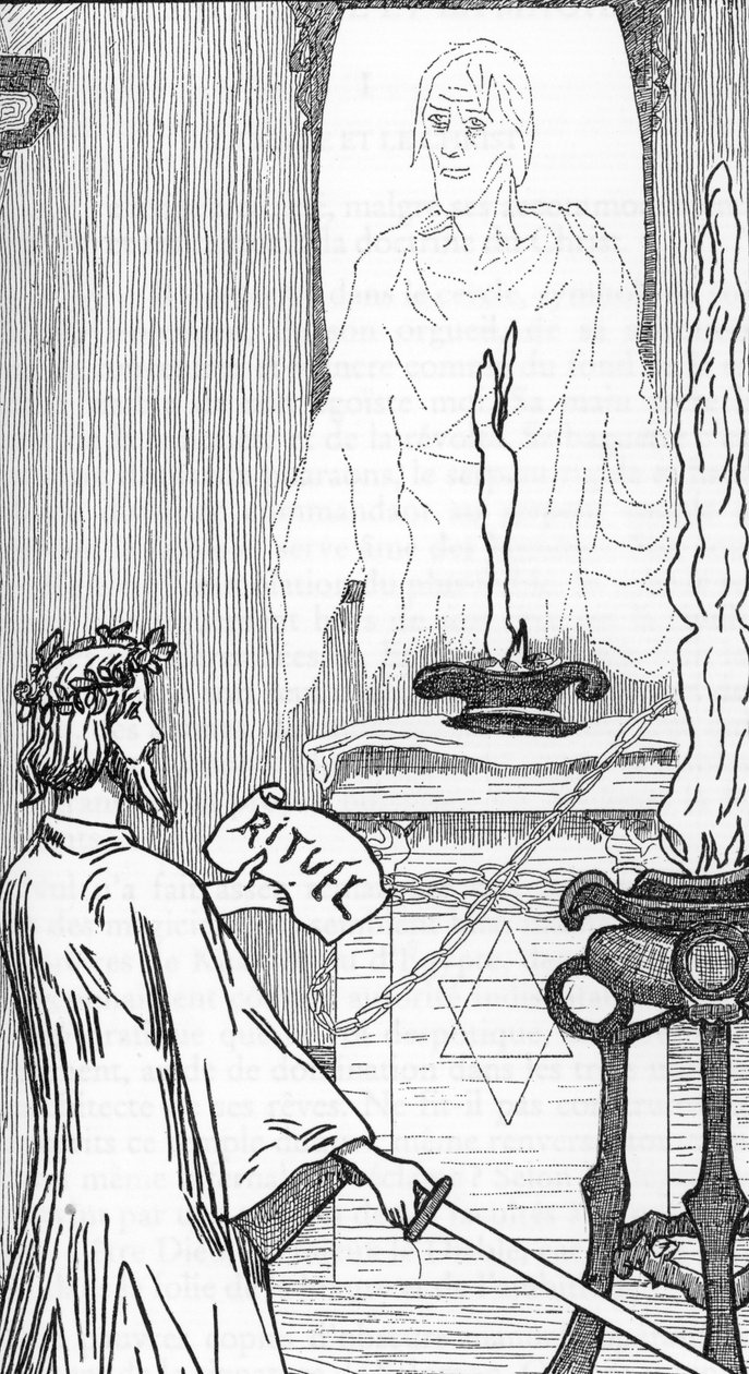 招魂术唤灵 亨利-德-马尔沃斯特（Henry de Malvost）根据儒勒-布瓦（Jules Bois）1895 年《撒旦教与魔法》绘制的图画 私人收藏 作者 亨利·德·马尔沃斯特