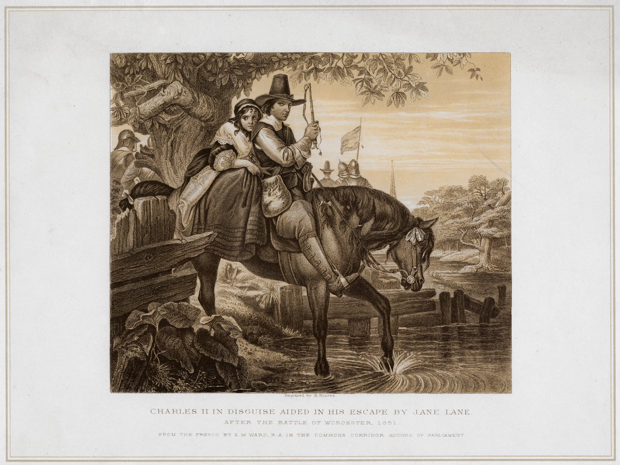 查尔斯二世（Charles II）在《伪装中的援助》（Jane Lane ... 1651），十九世纪 作者 赫伯特·伯恩