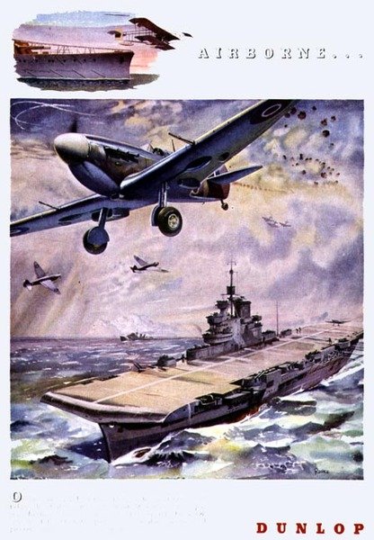 "Airborne...."，邓禄普轮胎的广告，来自《伦敦新闻画报》，1944年圣诞节刊（平板）。 作者 赫伯特·克尔·洛克