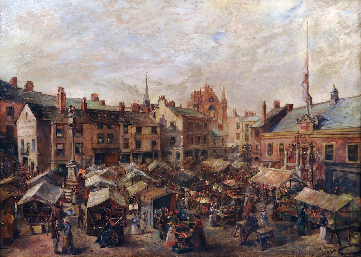 卡莱尔市场广场位于旧市政厅前，1870-80 作者 赫伯特·李斯