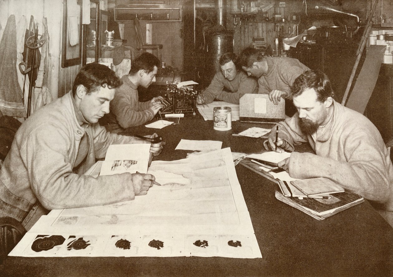从左到右的冬季工作-Debenham，Cherry-Garrard，Bowers，Evans，Taylor，c1911,1913 作者 赫伯特·庞廷