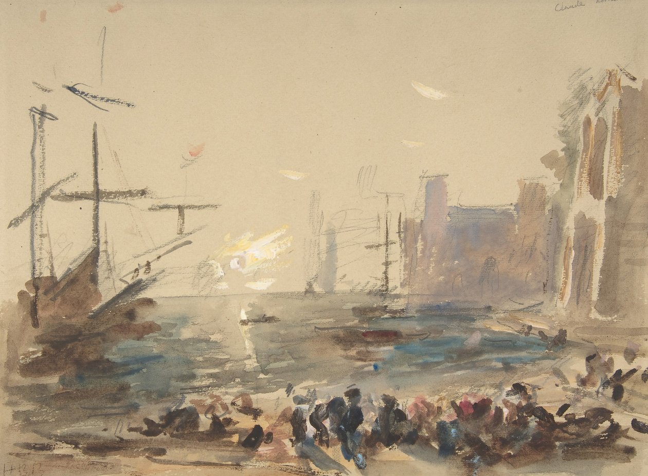 正面是海景，背面是无法辨认的草图，1840-1906。 作者 大力神布拉巴松布拉巴松