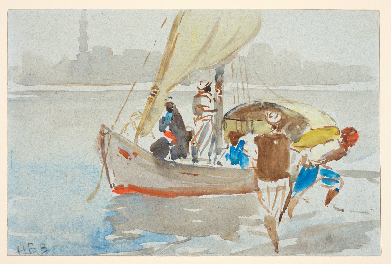 开罗风景（？）（原名 "威尼斯风景"），约 1860-97（浅蓝色绒面纸上的水彩，已下放） 作者 大力神布拉巴松布拉巴松