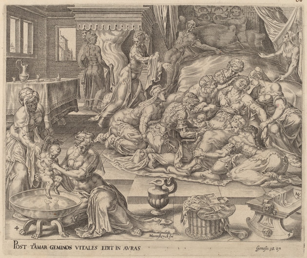 帕雷兹和扎拉的出生 作者 Herman Jansz Muller 在 Maerten van Heemskerck 之后