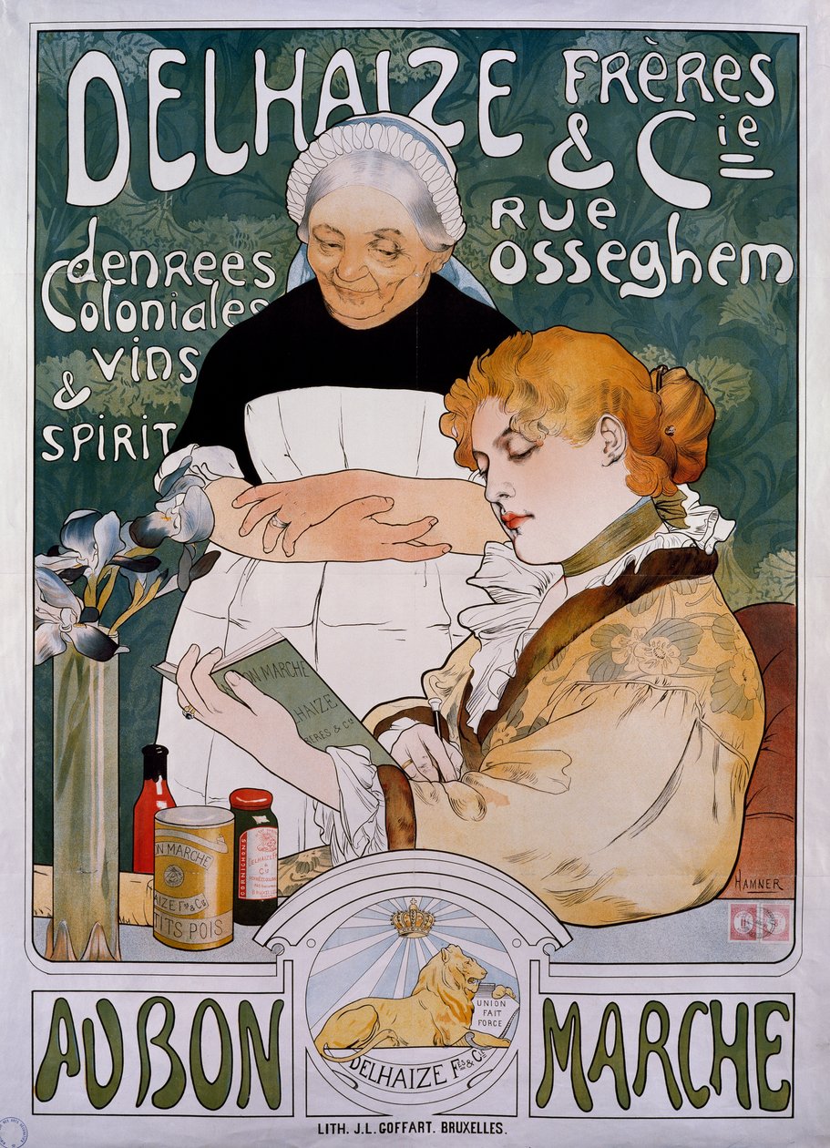 女士和女仆，Delhaize Freres et Cie公司的海报。 作者 赫尔曼·里奇尔