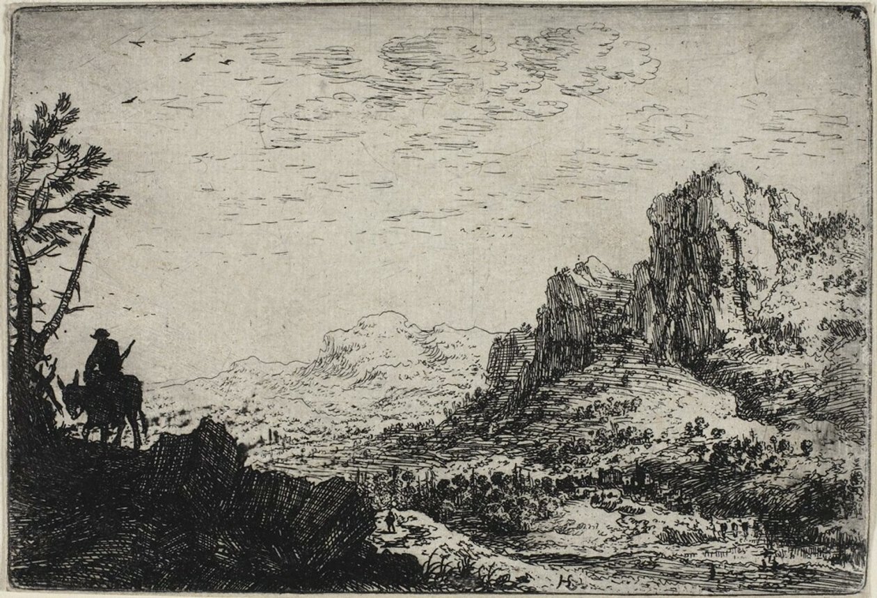 骑着骡子的旅行者，选自《六幅风景画 作者 赫尔曼·萨夫特利文