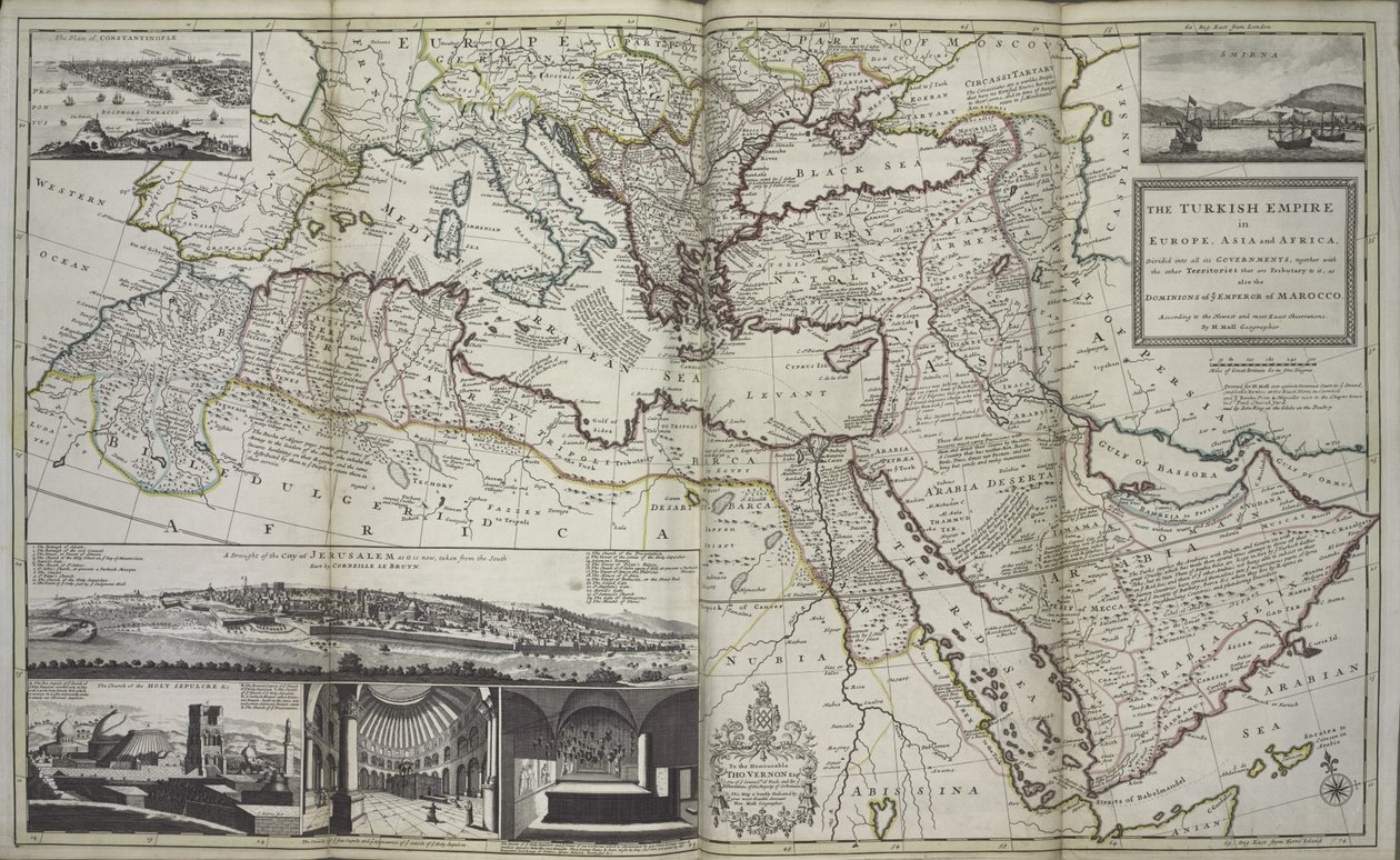 土耳其帝国在欧洲，亚洲和非洲，1736年（手工彩色印刷） 作者 赫尔曼·摩尔