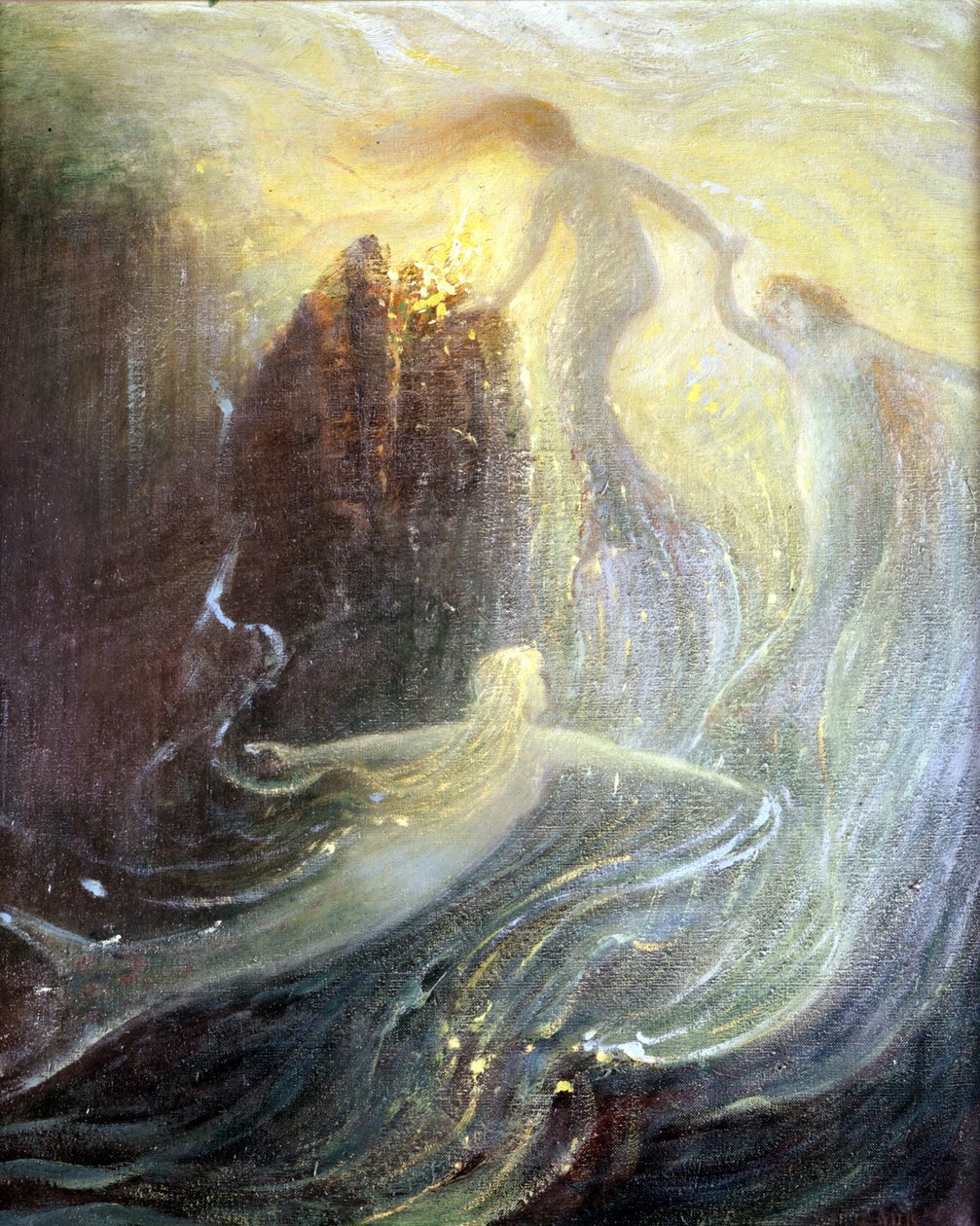 Set for the opera “Les filles du Rhine”” by Richard Wagner, created in 1869: painting by Herman Hendrich. Wagner Museum Bayreuth. 作者 赫尔曼·亨德里希