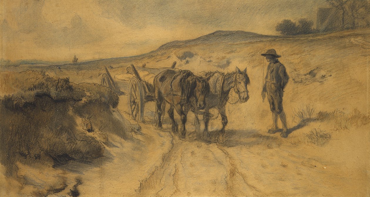 在荒野，c.1855（纸板上的粉笔和铅笔） 作者 赫尔曼·考夫曼