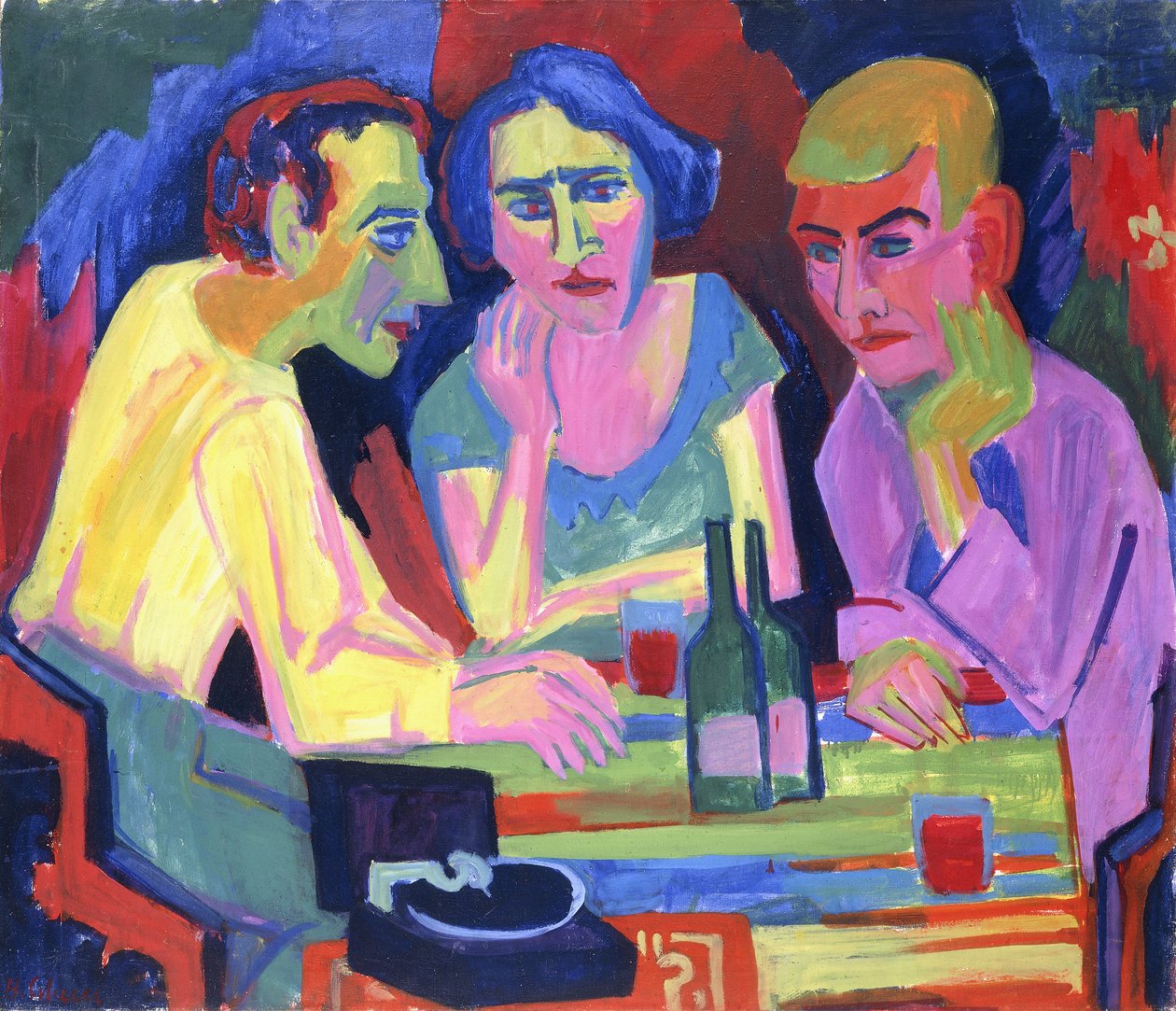 餐桌上的三个人，1924年 作者 赫尔曼·谢勒（Hermann Scherer）