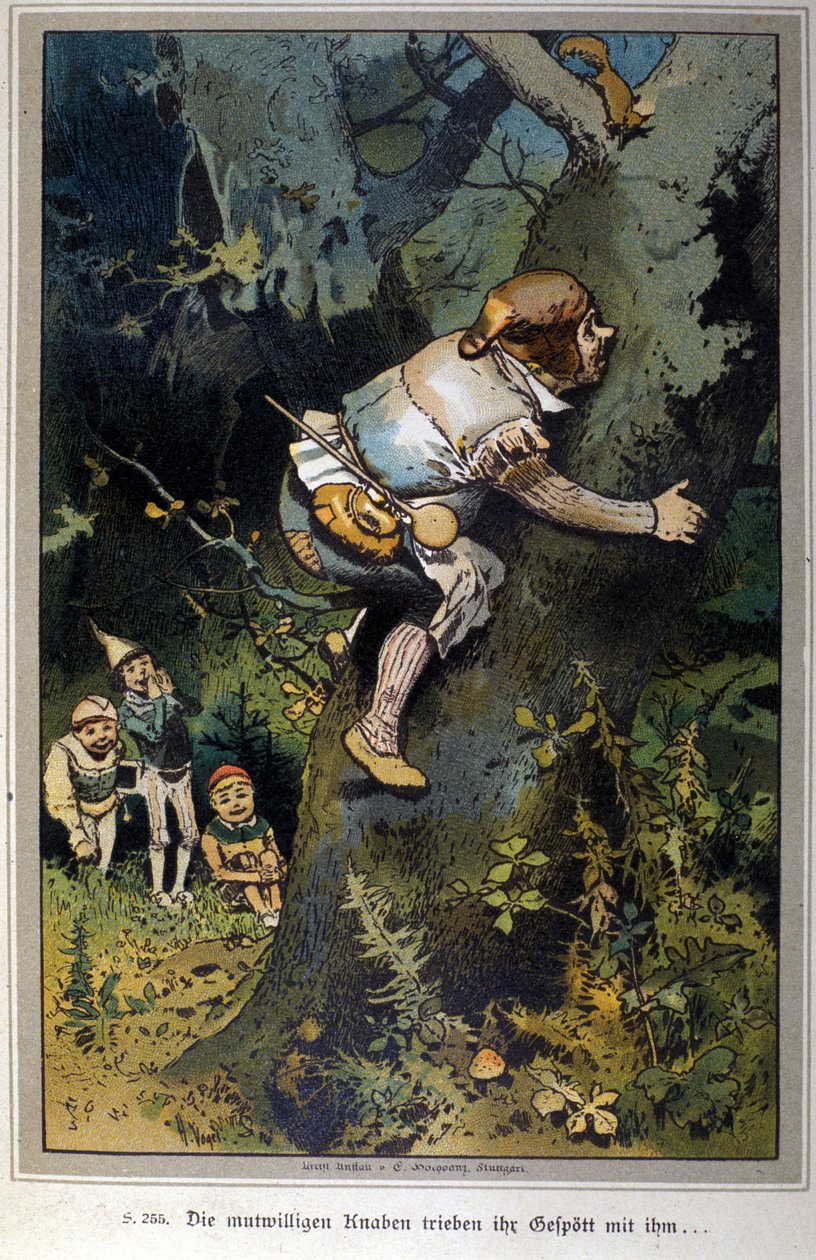 The daring boy was the laughing stock of all. Tale of Brothers Jacob Grimm (1785-1863) and Wilhelm Grimm (1786-1859). Illustration of Vogel. 作者 赫尔曼·沃格尔