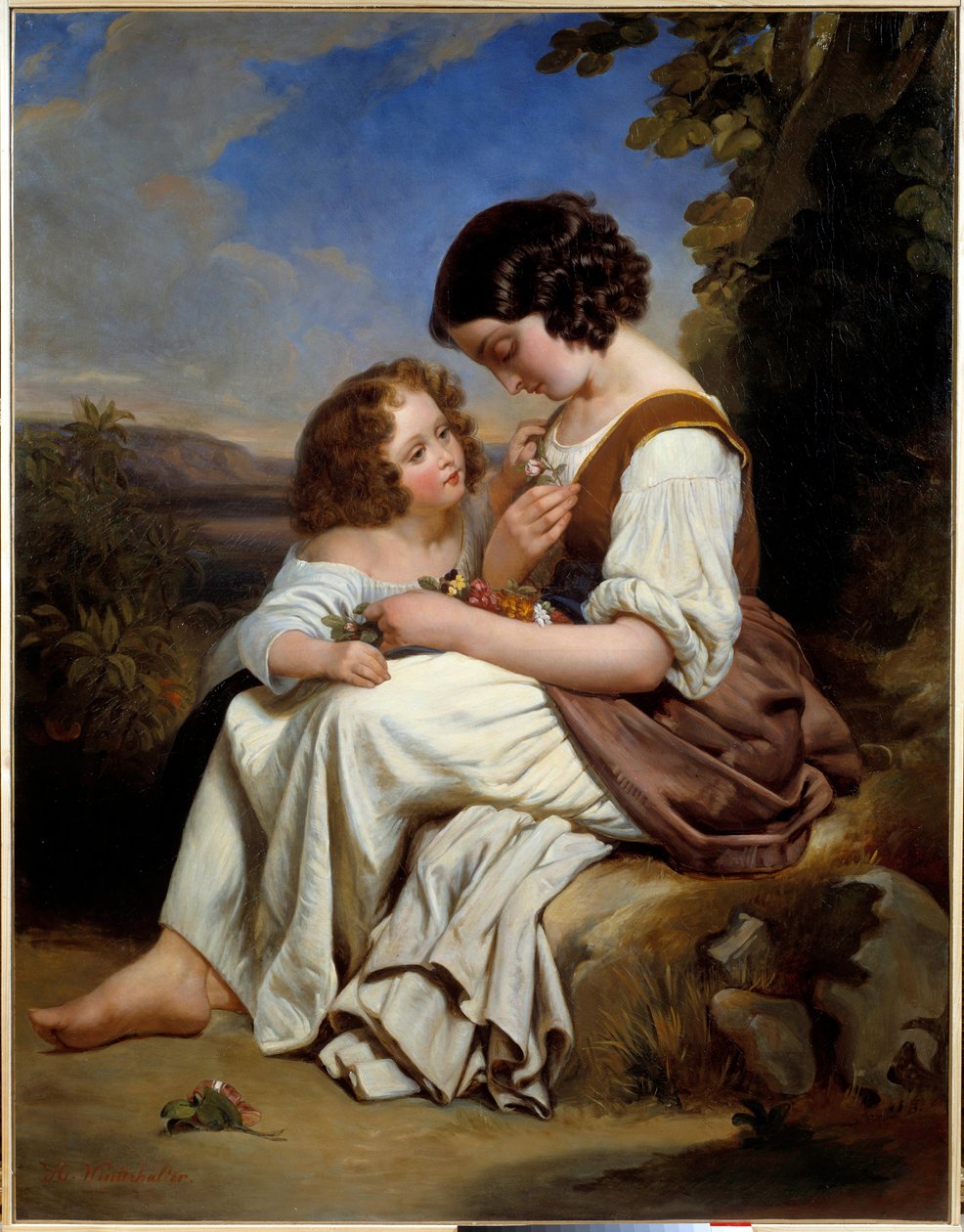 最喜欢的花。 Hermann Winterhalter (1808-1891) 的绘画，德国画派，1840 年。 布面油画。 昏暗：1,50 x 1,15m。 里尔，美术博物馆 作者 赫尔曼·温特豪德
