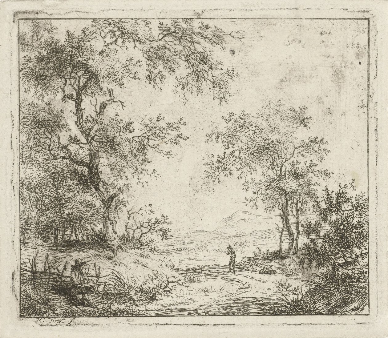 有绘图员和步行者的风景画
六幅风景画（系列名称） 作者 赫曼努斯吊臂