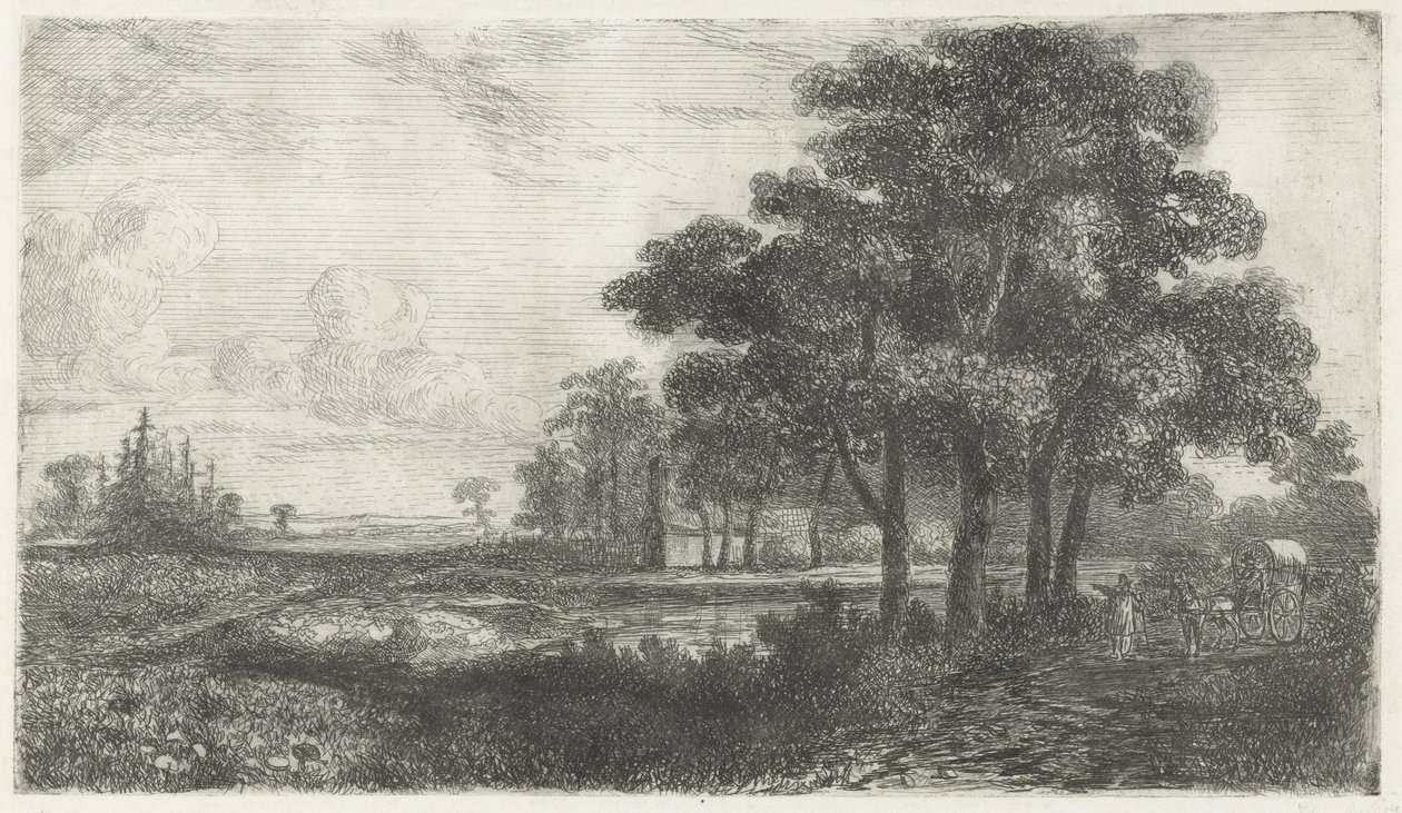 有篷马车的树林景观 作者 Hermanus Jan Hendrik van Rijkelijkhuysen
