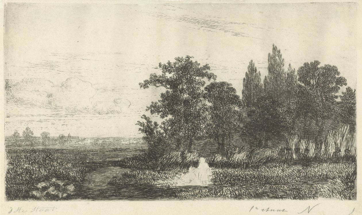森林边缘一条小溪附近的男人和女人 作者 Hermanus Jan Hendrik van Rijkelijkhuysen