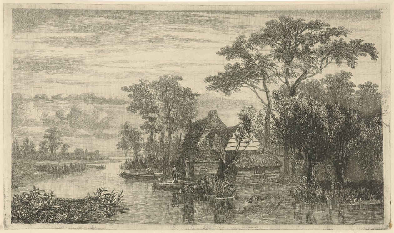 与垂钓者一起欣赏河景 作者 Hermanus Jan Hendrik van Rijkelijkhuysen
