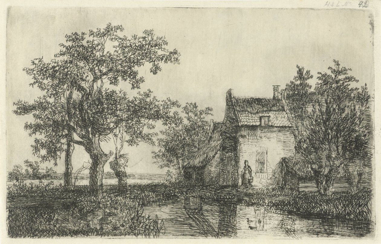 海滨农舍前提着篮子的妇女 作者 Hermanus Jan Hendrik van Rijkelijkhuysen