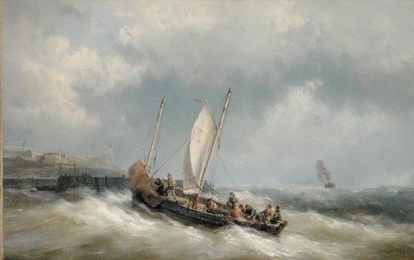 暴风雨中进港的拖船（布面油画） 作者 赫曼努斯·科克科克（Hermanus Koekkoek）