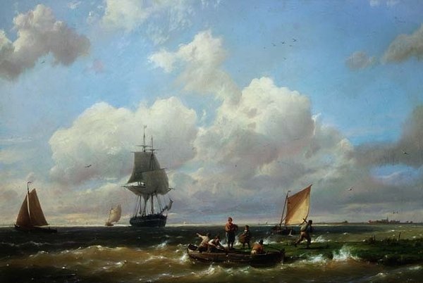沃恩岛的Helvoetsluys附近 作者 赫曼努斯·科克科克（Hermanus Koekkoek）