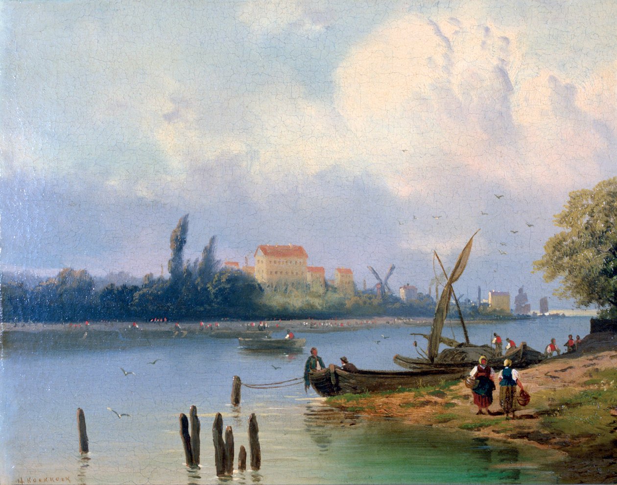 荷兰船边的人们》，约1835-1882年 作者 赫曼努斯·科克科克（Hermanus Koekkoek）
