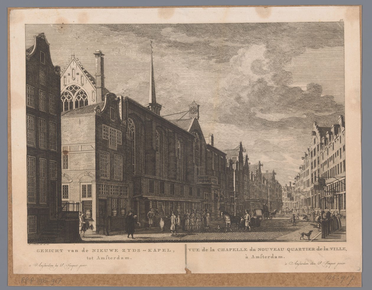 阿姆斯特丹圣地（Nieuwezijds Kapel）景观
从 Nieuwe Zyds-Kapel 望阿姆斯特丹 / Vue de la Chapelle du Nouveau Quartier de la Ville, à Amsterdam（标题在实物上）
富凯地图集》（系列名称） 作者 Hermanus Petrus Schouten (可能)