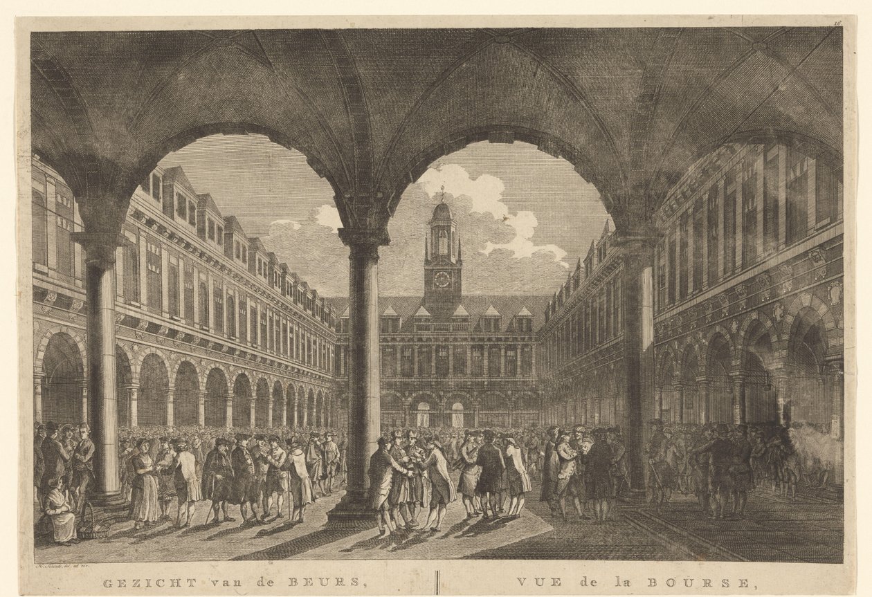 Beurs van Hendrick de Keyser 庭院景观 阿姆斯特丹证券交易所的正面 / Vue de la Bourse，阿姆斯特丹（物体上的标题） 作者 Hermanus Petrus Schouten (可能)
