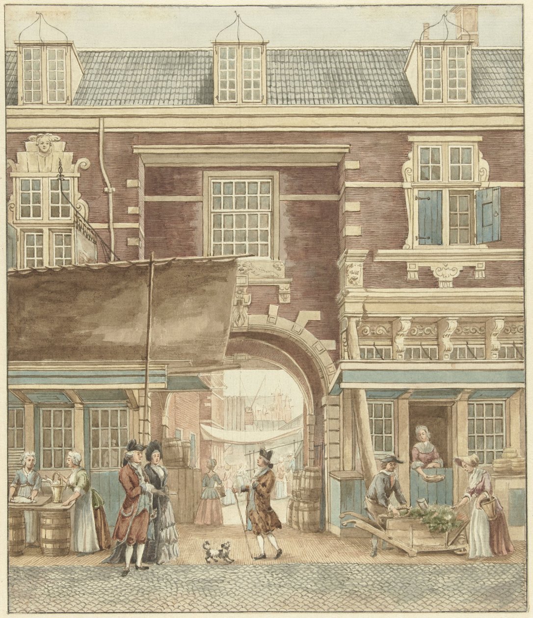 维耶根达姆河上的小鱼门，可眺望鱼市场 作者 Hermanus Petrus Schouten
