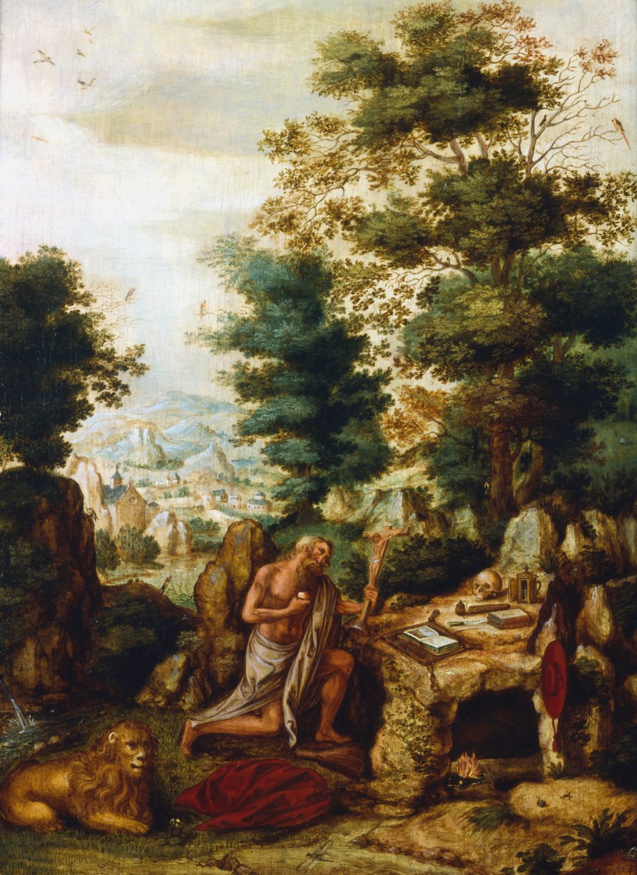 风景中的圣杰罗姆（St Jerome），c1530-c1550 作者 赫里遇见了德布雷斯