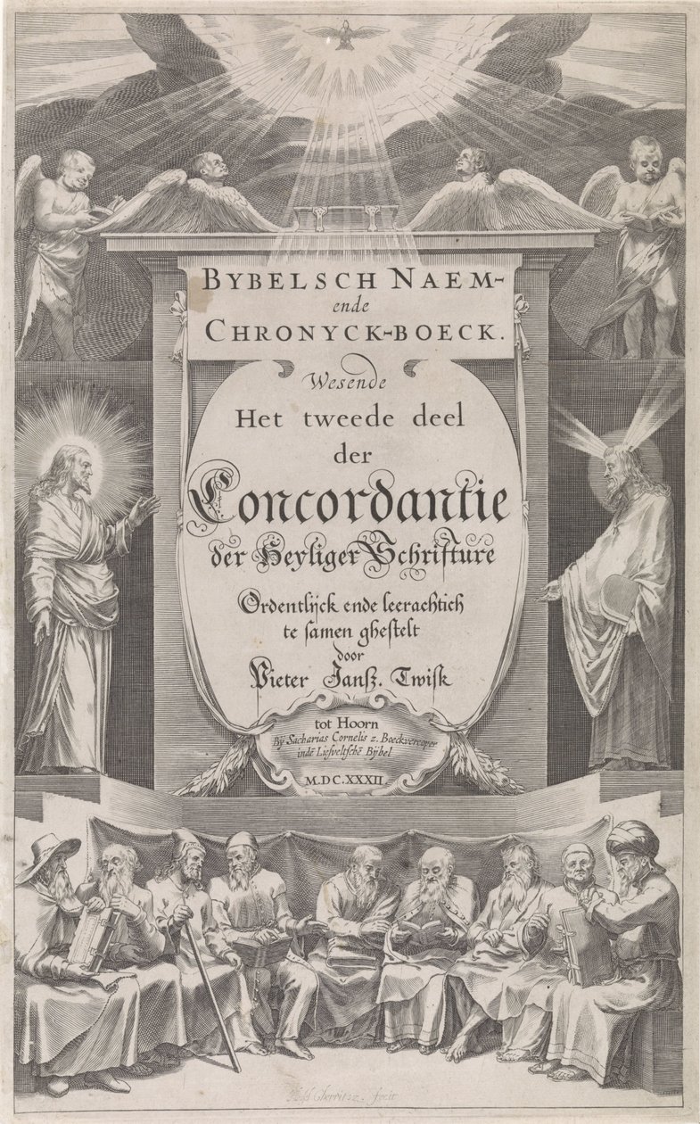 Bijbelsch Naem- en Chronijckboek, 1632》扉页
Bijbelsch Naem- en Chronijckboek（物上标题） 作者 赫塞尔·格里兹（Hessel Gerritsz）