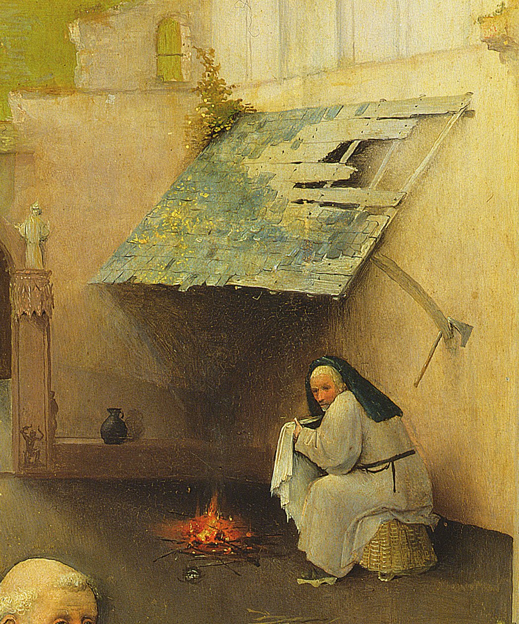 魔法师的崇拜，背景图的细节，1510油面板细节3427 作者 Hieronymus Bosch