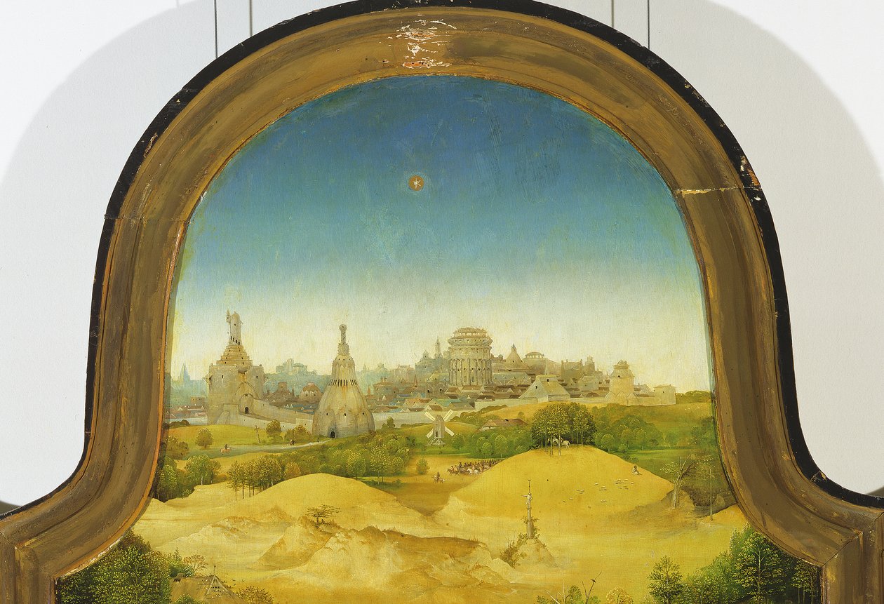 魔术师的崇拜，背景细节，1510油在3427的盘区细节 作者 Hieronymus Bosch