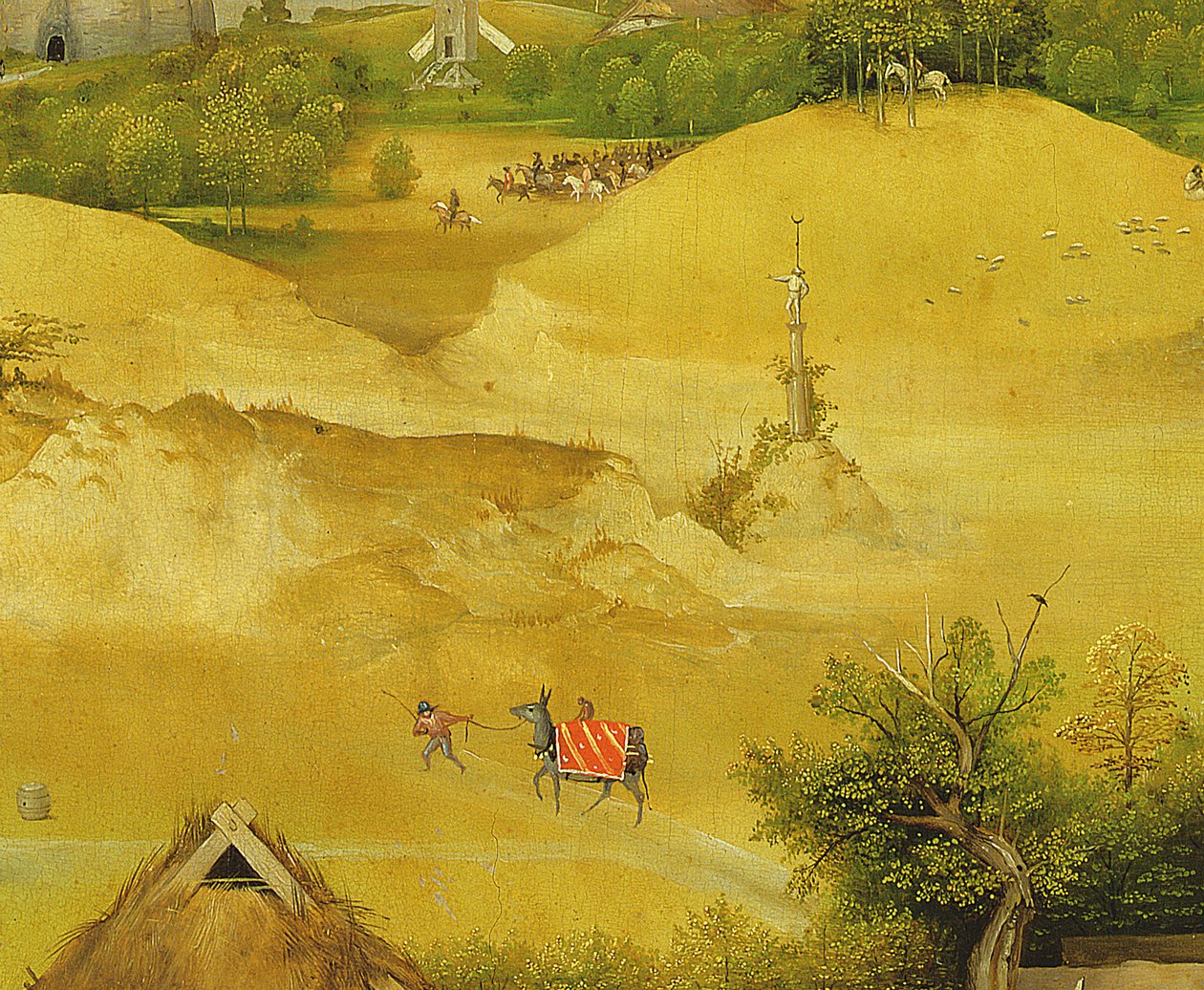 魔法师的崇拜，背景数字的细节，1510油面板细节3427 作者 Hieronymus Bosch