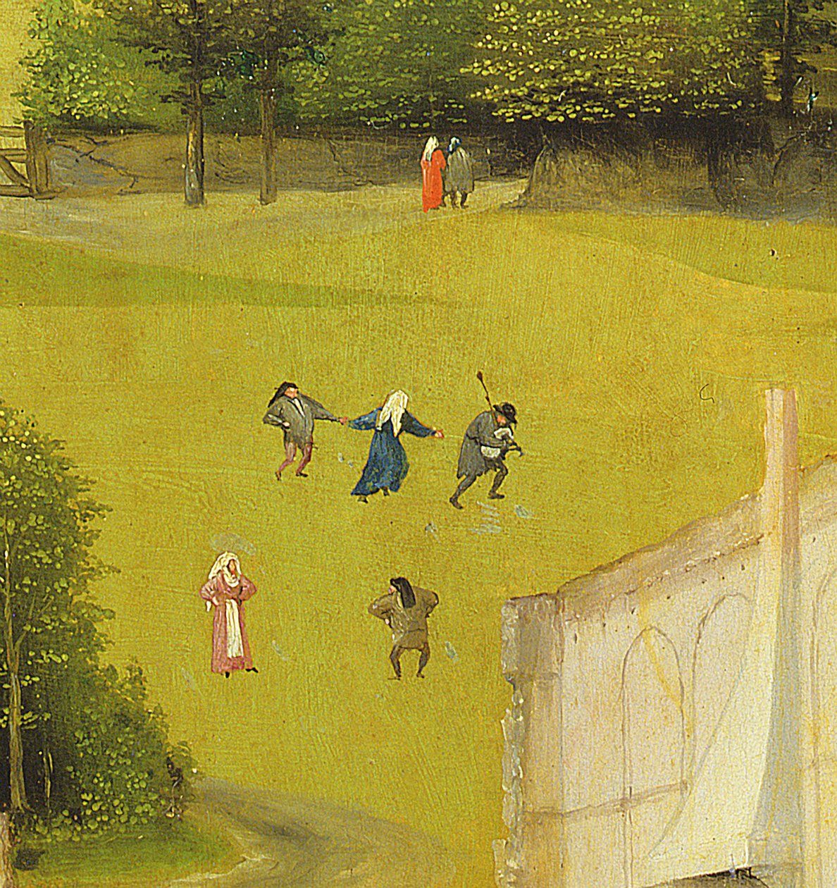 魔法师的崇拜，背景数字的细节，1510油面板细节3427 作者 Hieronymus Bosch