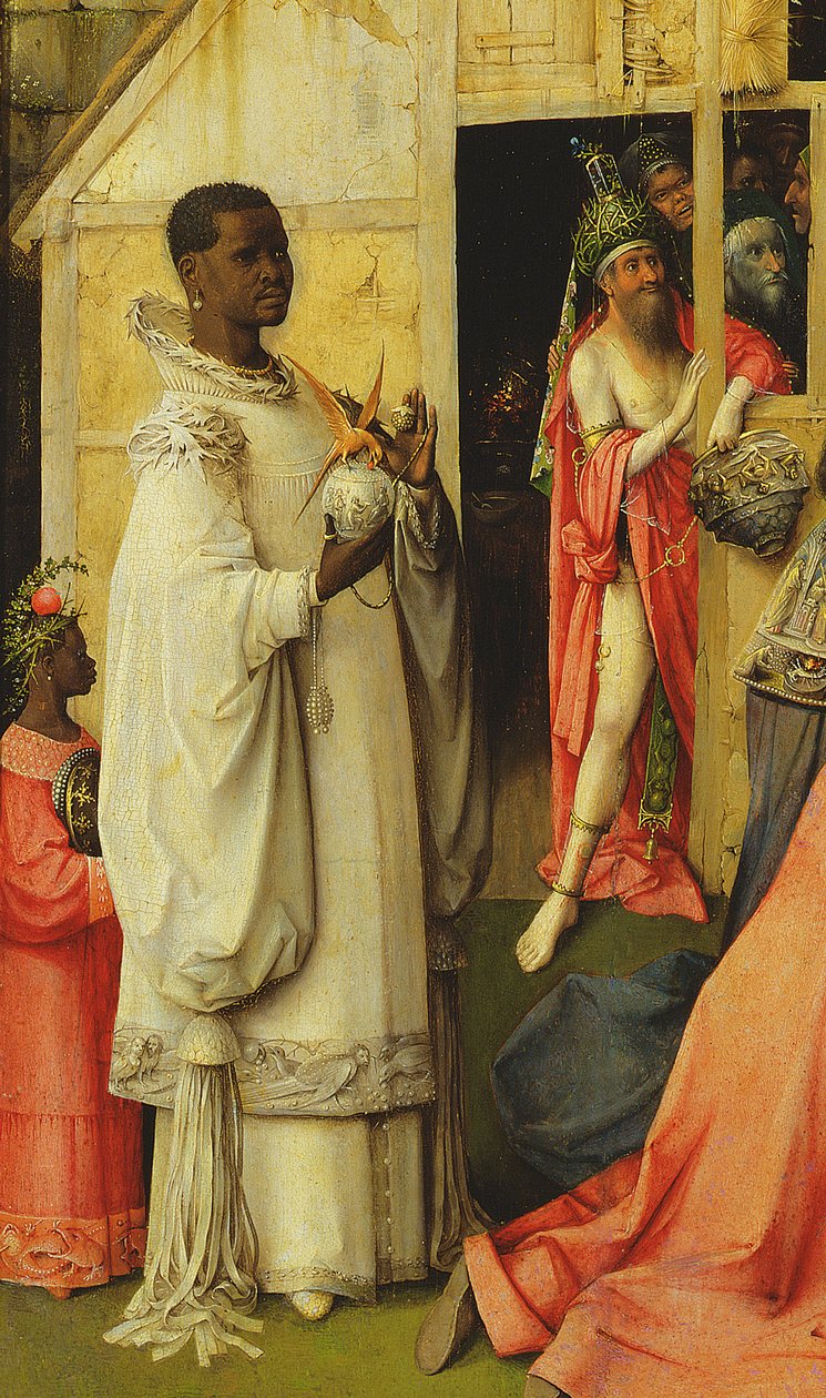 英雄的崇拜，其中一个国王的细节，1510油面板细节3427 作者 Hieronymus Bosch