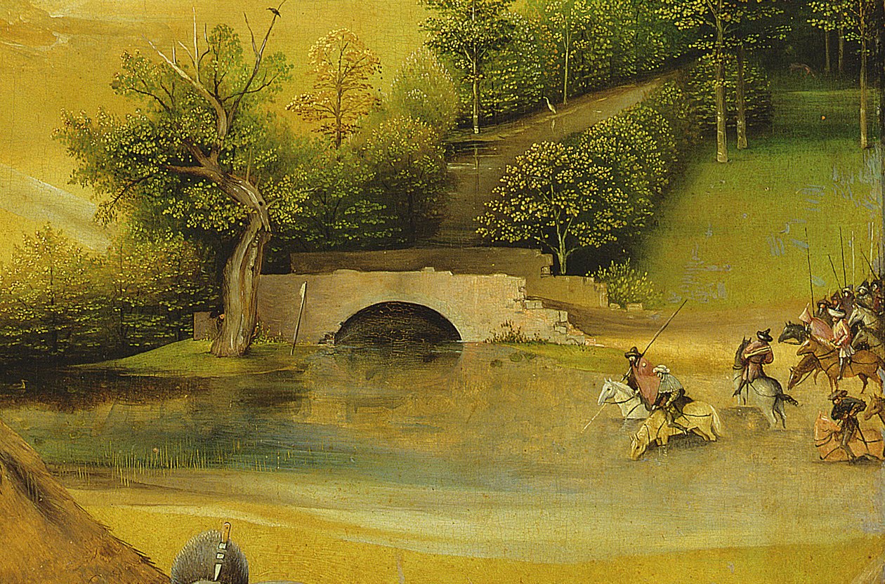 魔法师的崇拜，背景细节，1510油面板细节3427 作者 Hieronymus Bosch