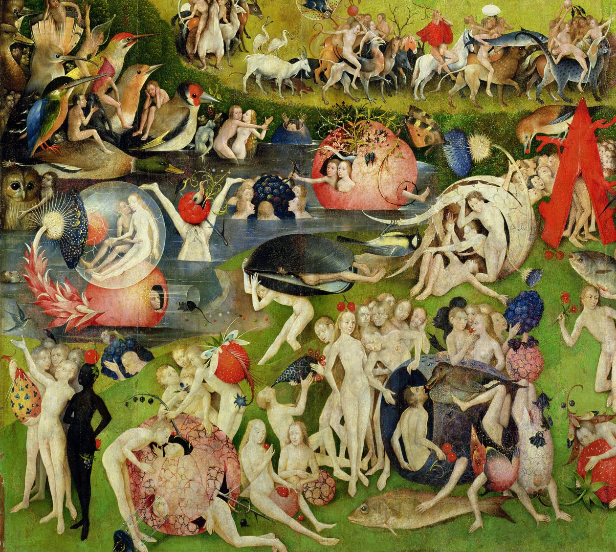 人间花园：豪华的寓言，三联画的中央面板，c.1500（细节420） 作者 Hieronymus Bosch