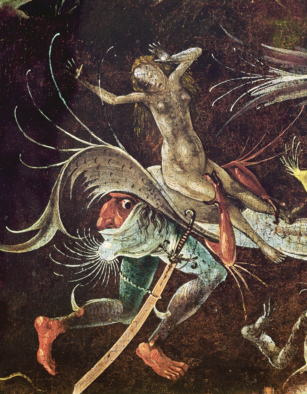 最后的审判，一个女人被恶魔携带的细节，c.1504 作者 Hieronymus Bosch
