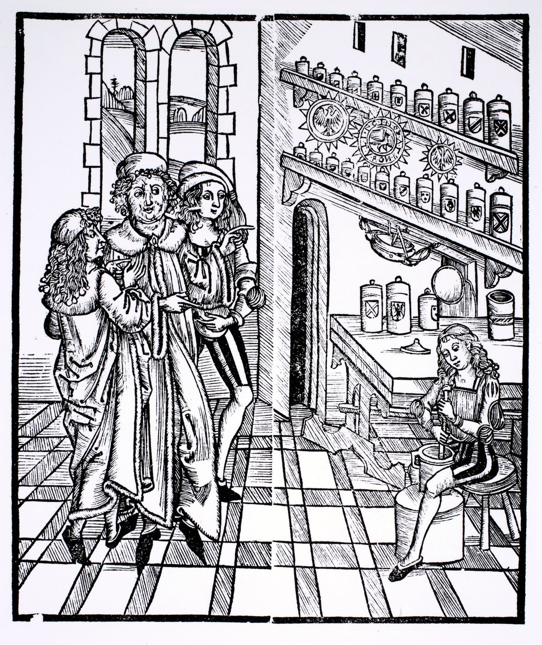 Apothecary的商店，来自&39;The Book of Cirugia&39;，1497年出版斯特拉斯堡 作者 Hieronymus Brunschwig